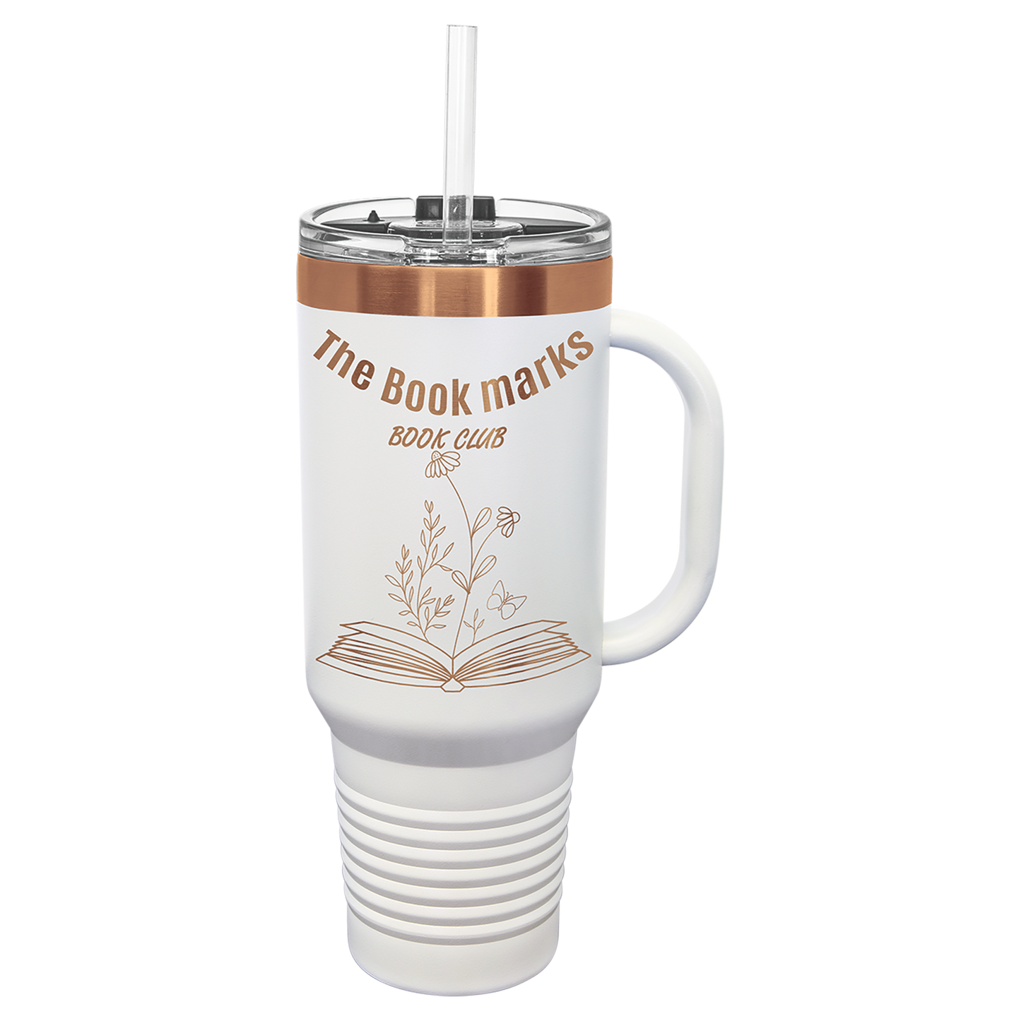40 oz Rose Gold ION-Plated Travel Mug with Handle & Straw – Custom Engraved Stainless Steel Tumbler – Personalized Insulated Drinkware – Gift for Him or Her