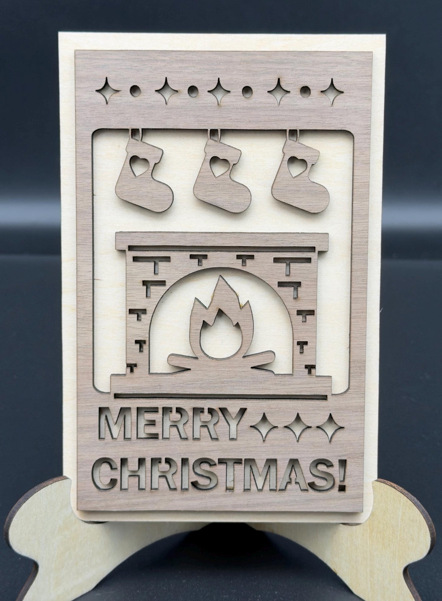 Custom Laser Cut Wooden Christmas Card Engraved Basswood & Walnut Keepsake | Personalized Holiday Card | Unique Rustic Greeting