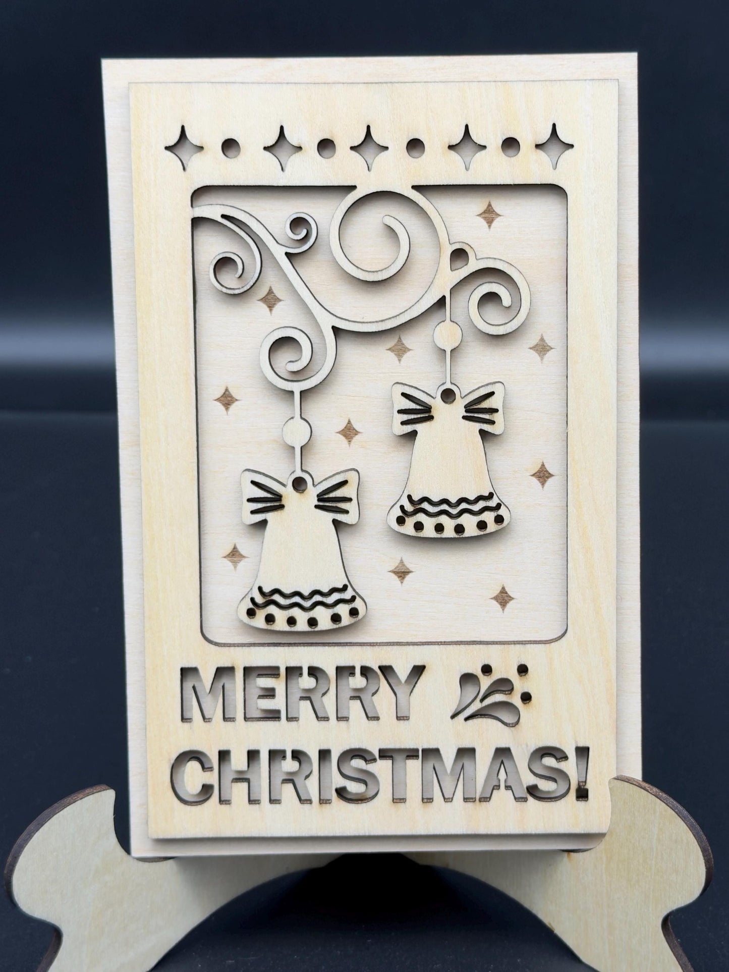 Custom Laser Cut Wooden Christmas Card Engraved Basswood & Walnut Keepsake | Personalized Holiday Card | Unique Rustic Greeting