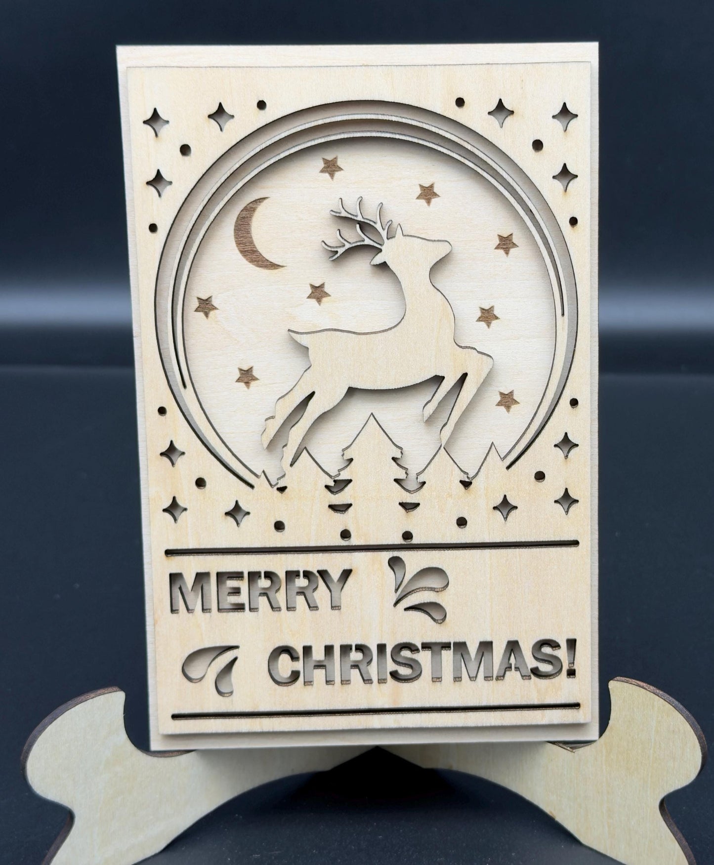Custom Laser Cut Wooden Christmas Card Engraved Basswood & Walnut Keepsake | Personalized Holiday Card | Unique Rustic Greeting
