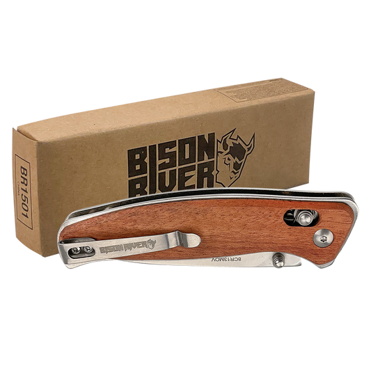 Bison River 4 1/2" Wood Button Lock Folding Knife