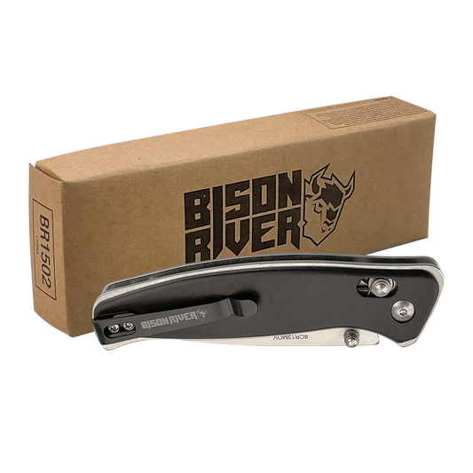 Bison River 4 1/2" Black Button Lock Folding Knife with Clip