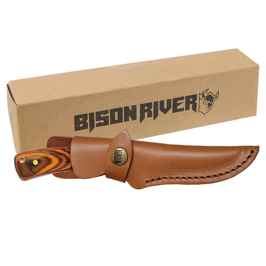 Bison River 7 3/4" Fixed Blade Wood Knife with Leather Sheath