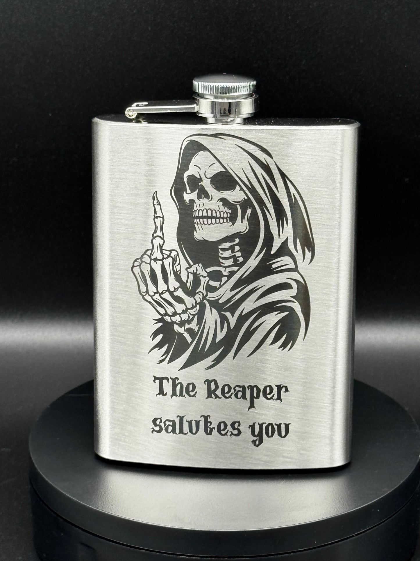 Custom Laser Engraved 8oz Stainless Steel Hip Flask – Dark Humor, Personal, Anything Goes - Fynn’s Woodworking & Designs