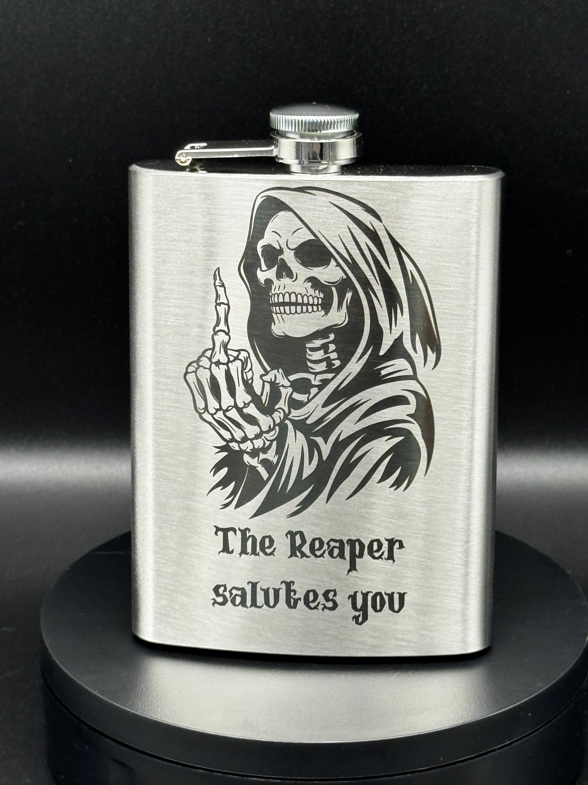 Custom Laser Engraved 8oz Stainless Steel Hip Flask – Dark Humor, Personal, Anything Goes - Fynn’s Woodworking & Designs