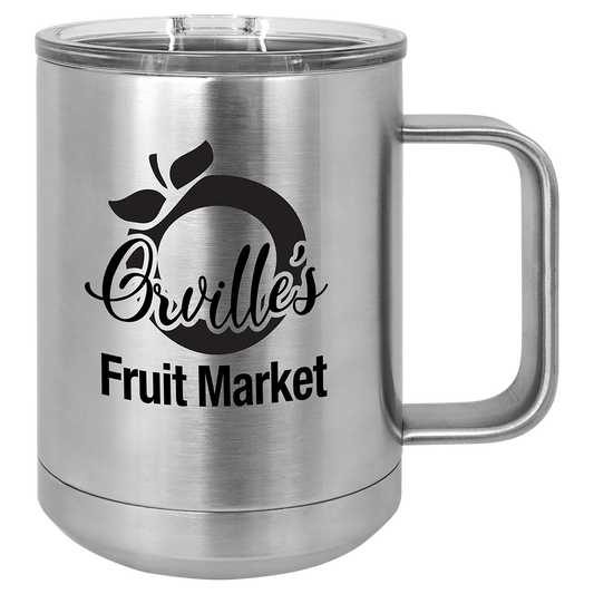 15 oz Vacuum Insulated Mug with Slider Lid – Custom Engraved Stainless Steel Coffee Mug – Personalized Polar Camel Drinkware – Hot & Cold Resistant