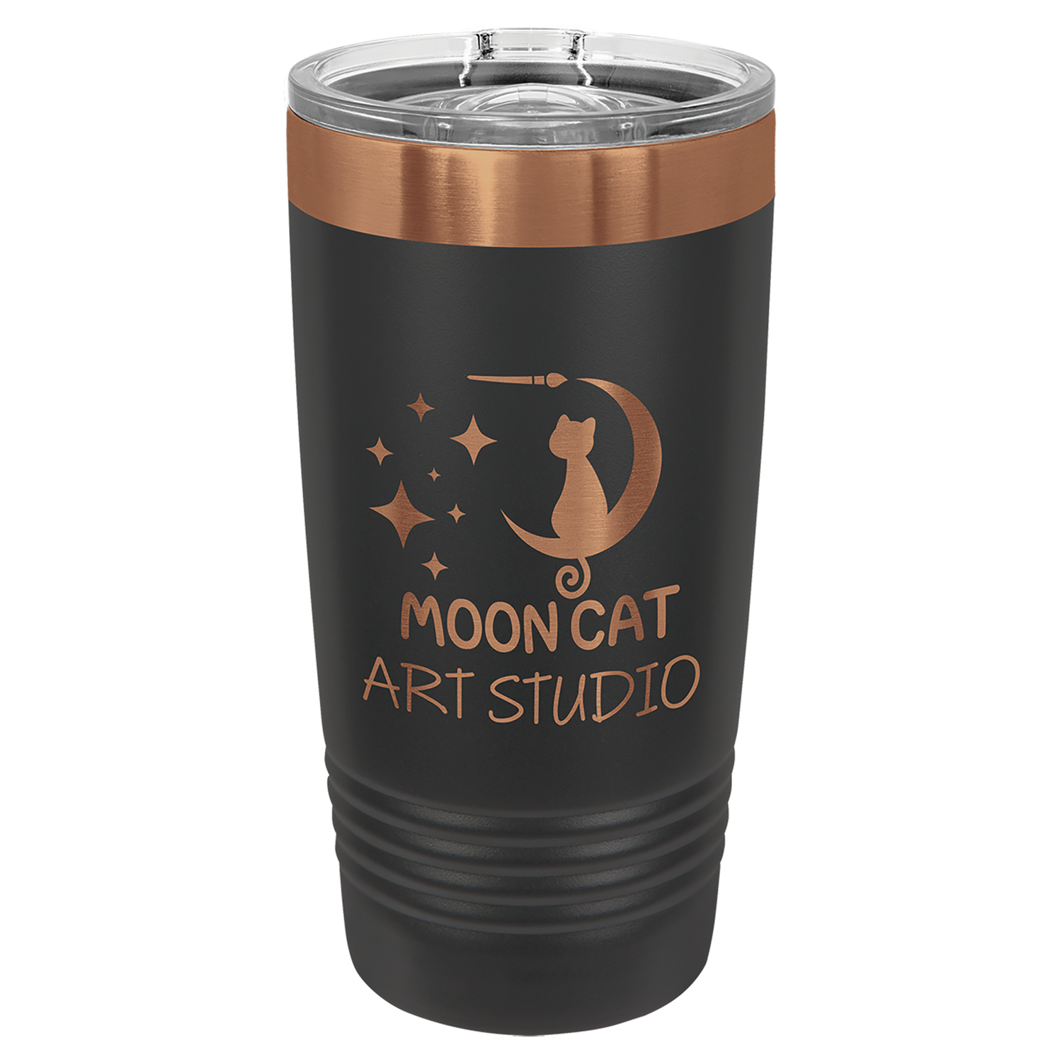 Polar Camel 20 oz Black & Rose Gold Ringneck Tumbler – Custom Engraved Stainless Steel Travel Mug – Personalized Insulated Drinkware – Gift for Him or Her - Fynn’s Woodworking & Designs