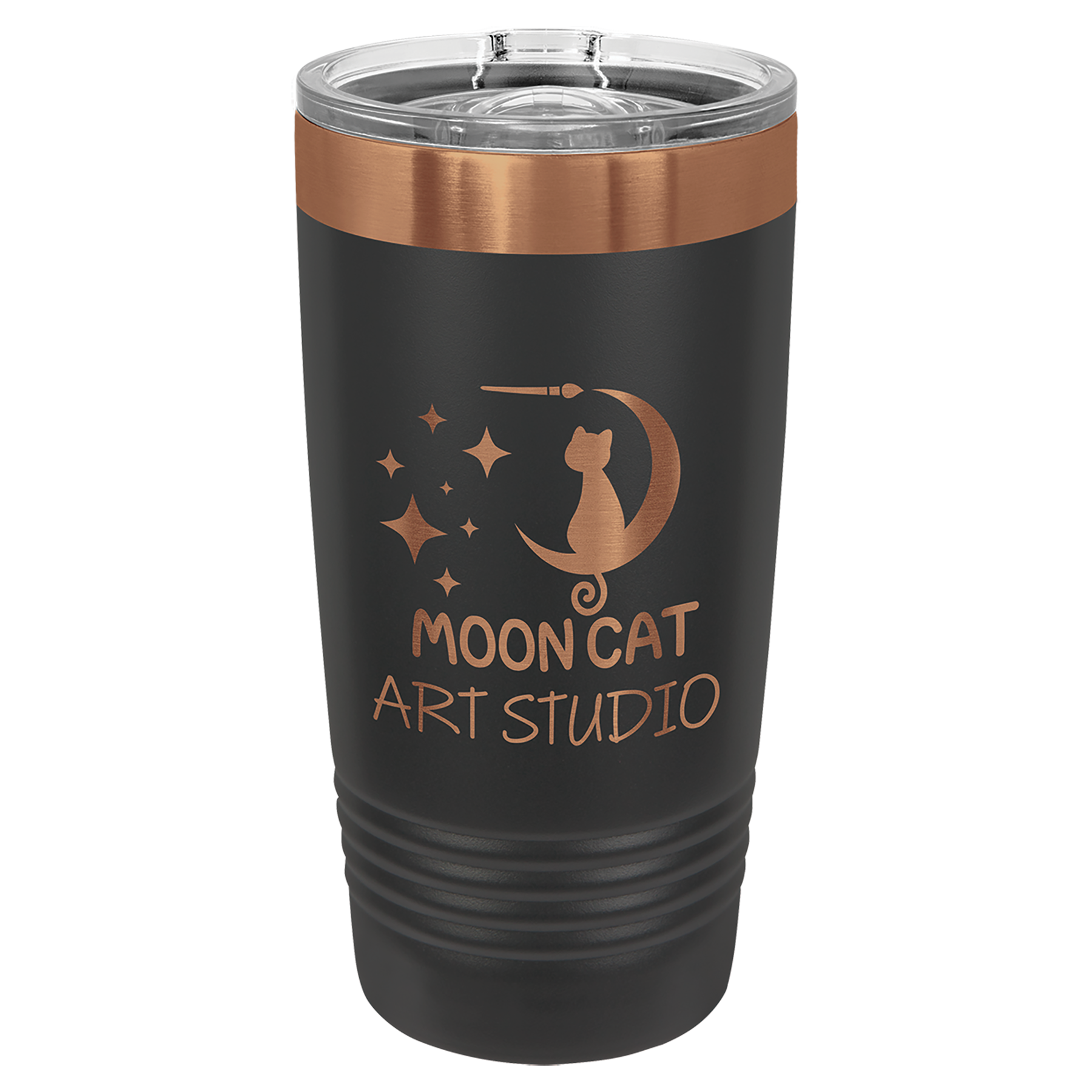 Polar Camel 20 oz Black & Rose Gold Ringneck Tumbler – Custom Engraved Stainless Steel Travel Mug – Personalized Insulated Drinkware – Gift for Him or Her - Fynn’s Woodworking & Designs