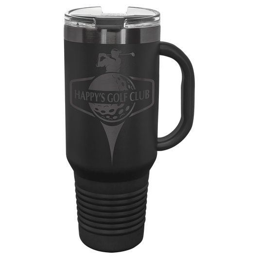 40 oz. Ghost Black ION-Plated Travel Mug with Handle, Straw Included